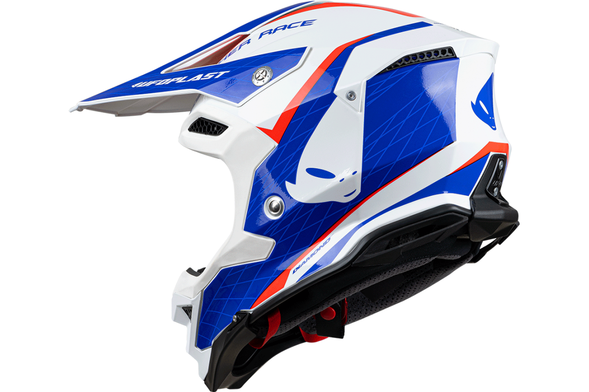 Motocross helmet Diamond white, red and blue - HIGHLIGHT - he054 - UFO Plast